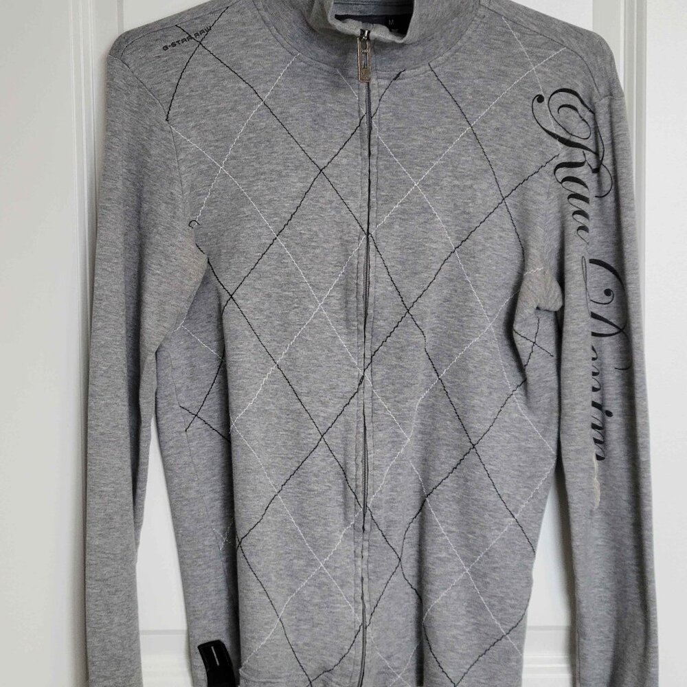 GSTAR RAW gray long sleeve zip up shirt, mens